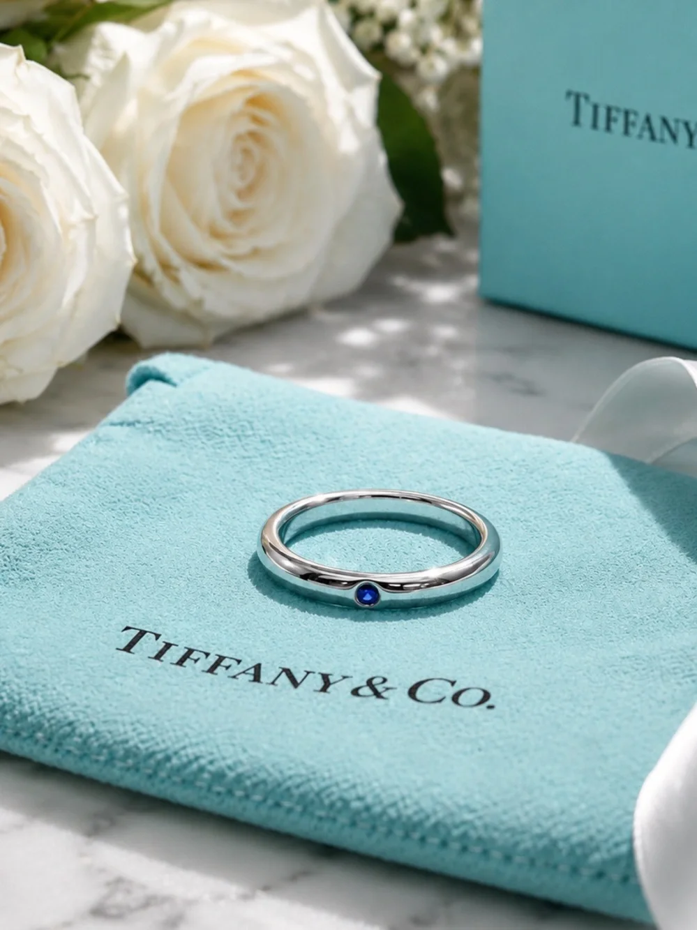 Tiffany & Co. Elsa Peretti Blue Sapphire Band Ring Sterling Silver Size 9